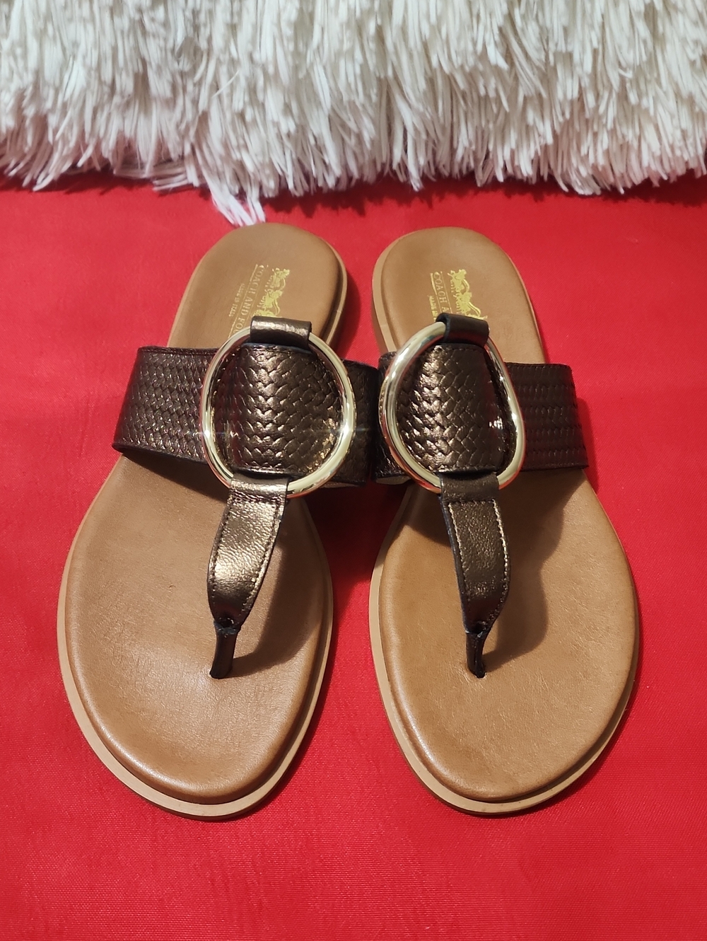 Coach And Four Women's Bronze Slide Sandals with Decorative Ring Accent